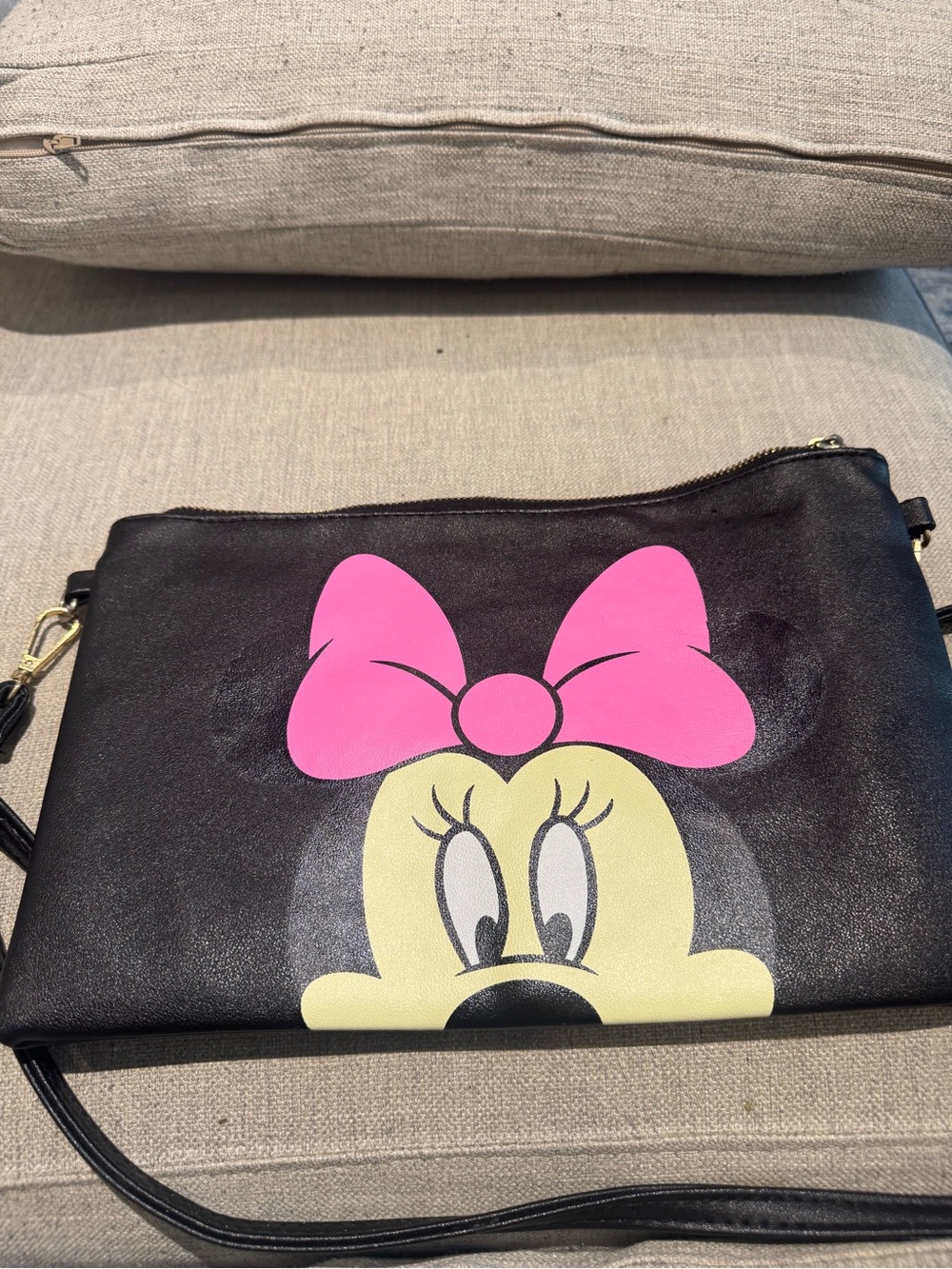 Black Crossbody Bag with Pink Bow Graphic